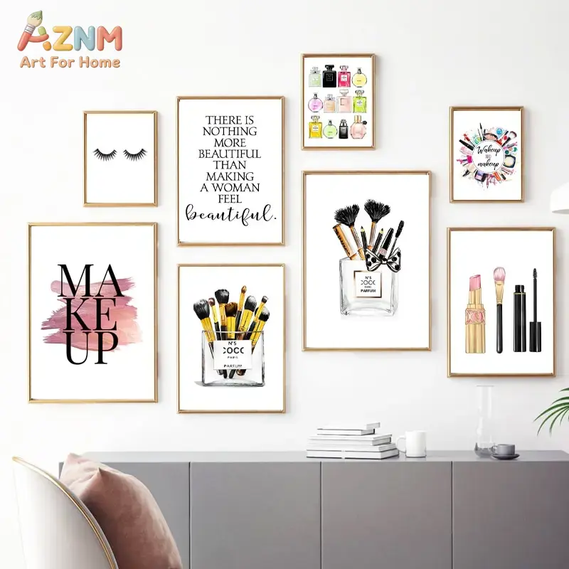 Beauty Of Makeup Quotes - AZNM สีชมพูแฟชั่นแต่งหน้า แคนวาส วอลล์อาร์ต น้ำหอม ลิปสติก