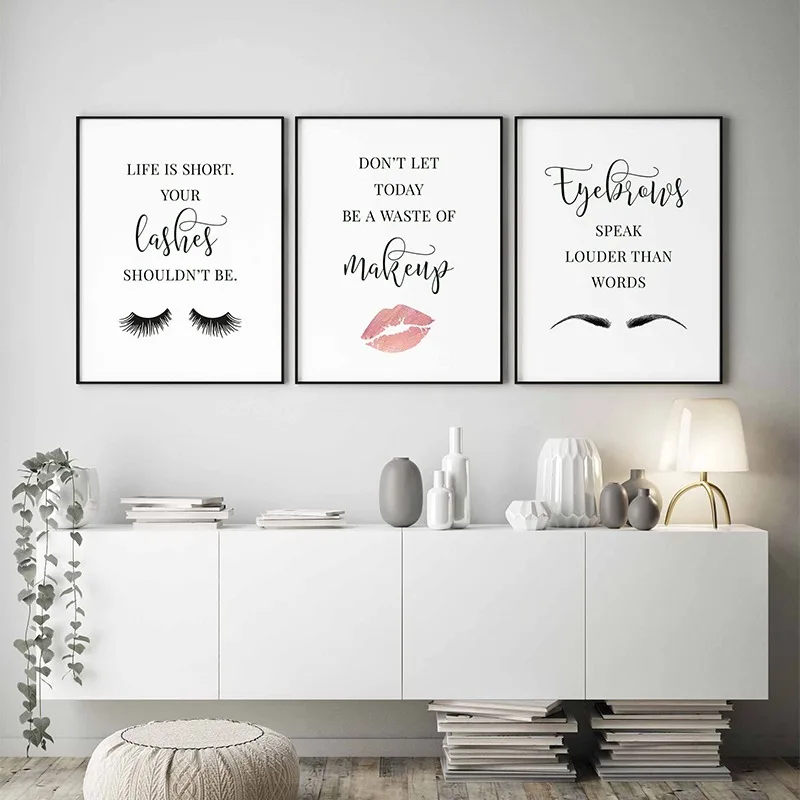 Beauty Of Makeup Quotes - แต่งหน้าคําคมโปสเตอร์Eyelashคิ้วลิปสติกContourริมฝีปากภาพวาดผ้าใบพิมพ์สําหรับร้านเสริมสวยHome Decor