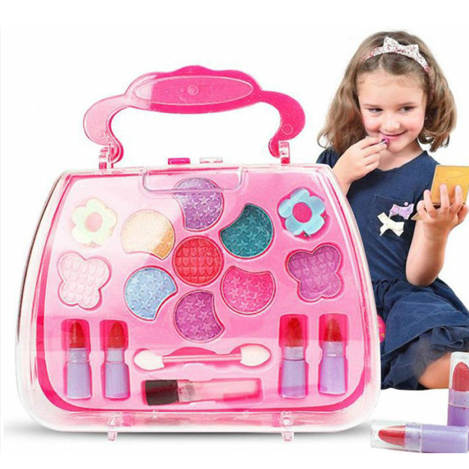 Beauty Makeup Kit For Kids - ชุดของเล่นเครื่องสำอางสำหรับเด็กผู้หญิง พร้อมกระเป๋าเครื่องสำอาง ของเล่นแต่งตัวสำหรับเด็ก ทำจากพลาสติก