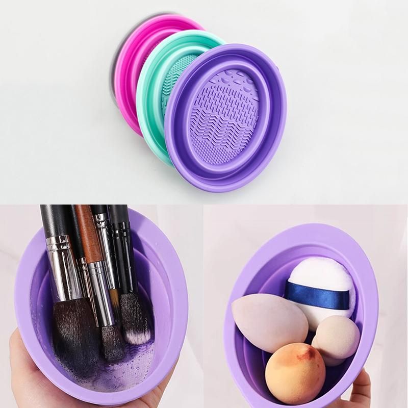 Cosmetic Sponge - ซิลิโคนแปรงแต่งหน้าแปรงแต่งหน้าพับแป้งพัฟทําความสะอาดชามแปรงอายแชโดว์ล้างทําความสะอาดเครื่องมือความงาม Scrubber กล่อง