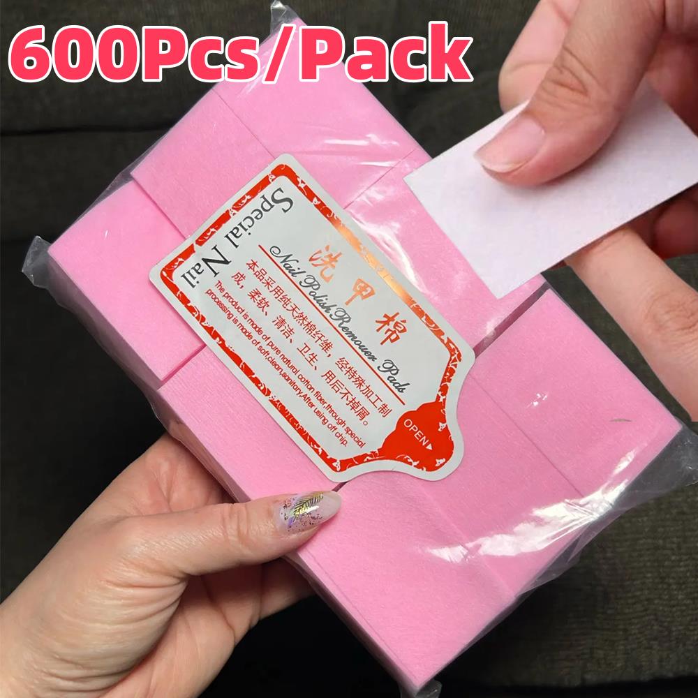 Beauty And Makeup - 600 ชิ้น/แพ็ค แผ่นสำลีเช็ดทำความสะอาดเล็บ ปราศจากขุย สำหรับเช็ดน้ำยาล้างเล็บ ยูวีเจล