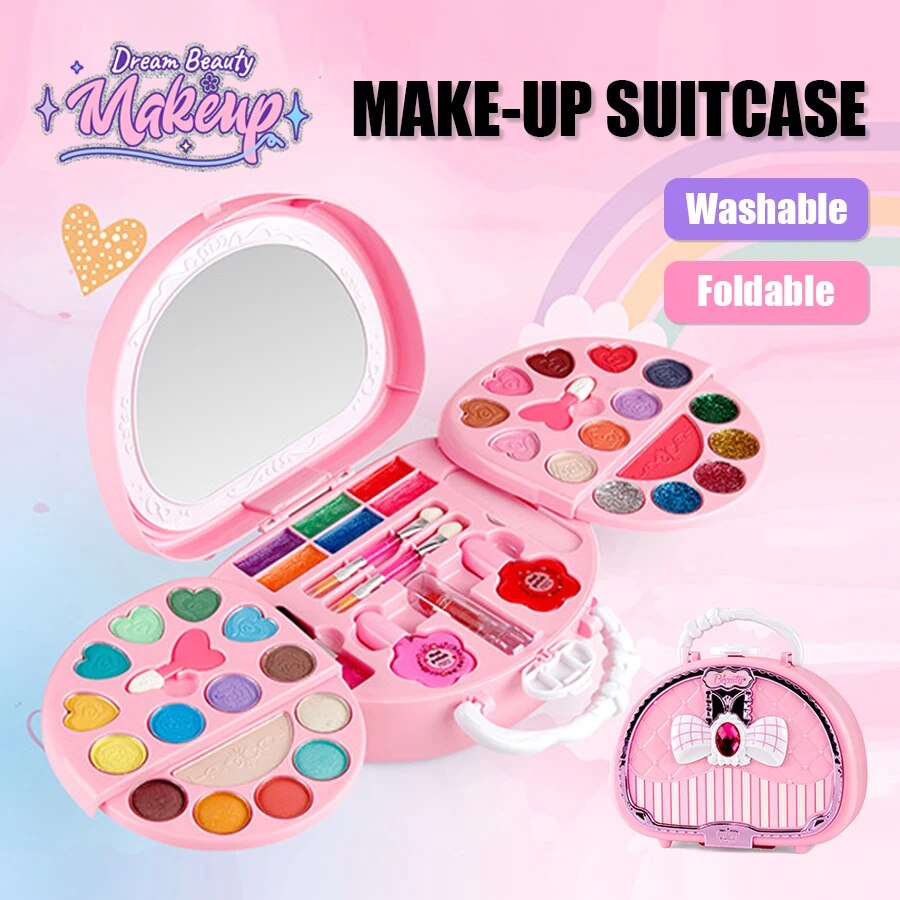 Beauty Makeup Kit For Kids - เด็กความงามของเล่นแต่งหน้าชุดถุงเล็กๆล้างทําความสะอาดได้ Pretend Play เครื่องสําอางค์ชุดของเล่นกระจกปลอดสารพิษและปลอดภัยของขวัญวันเกิดสาว