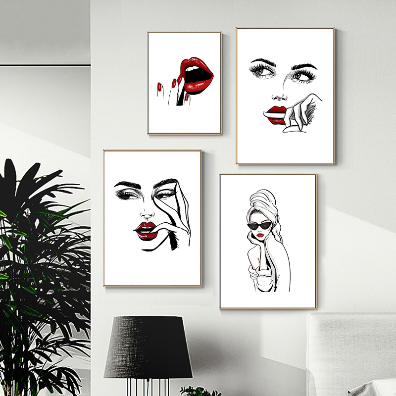 Beauty Of Makeup Quotes - Nordic แฟชั่นแต่งหน้าโปสเตอร์พิมพ์โมเดิร์นความงามเซ็กซี่ผู้หญิง quote wall art ขนตาสีแดงริมฝีปากห้องนอนภาพตกแต่งบ้าน