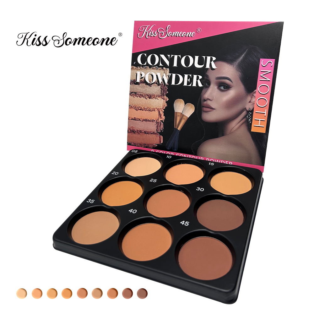 Beauty Makeup Palette - พาเลทท์คอนทัวร์แป้ง 9 สี, ชุดแต่งหน้าคอนทัวร์เนื้อแมท, เครื่องสำอางแต่งหน้าเพื่อความงามบนใบหน้าระดับมืออาชีพ