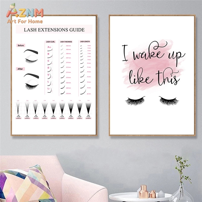 Beauty Of Makeup Quotes - AZNM Lash Extensions Guide ภาพพิมพ์บนผ้าใบสำหรับตกแต่งผนัง, ภาพพิมพ์ขนตาสำหรับร้านเสริมสวย,
