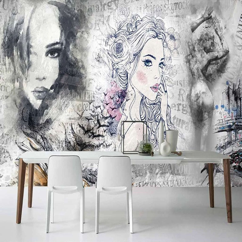 Makeup Beauty House - ภาพจิตรกรรมฝาผนัง 3 มิติ แบบกำหนดเอง สไตล์เรโทร แฟชั่น