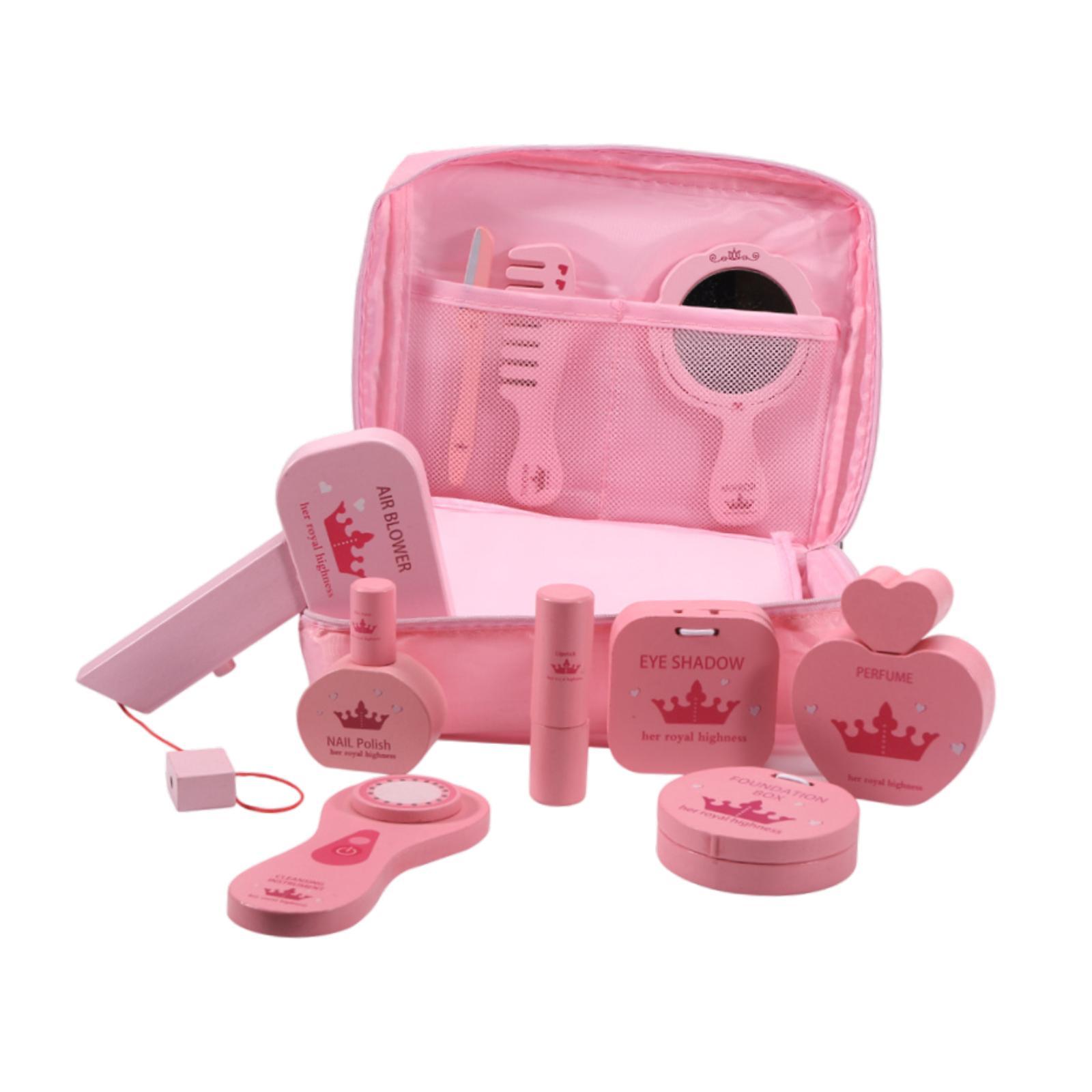 Beauty Makeup Kit For Kids - ชุดของเล่นแต่งหน้าไม้ 10 ชิ้น พร้อมกระเป๋าเก็บของ ฝึกทักษะการใช้มืออย่างละเอียด ชุดแต่งตัวเจ้าหญิงแฟชั่น