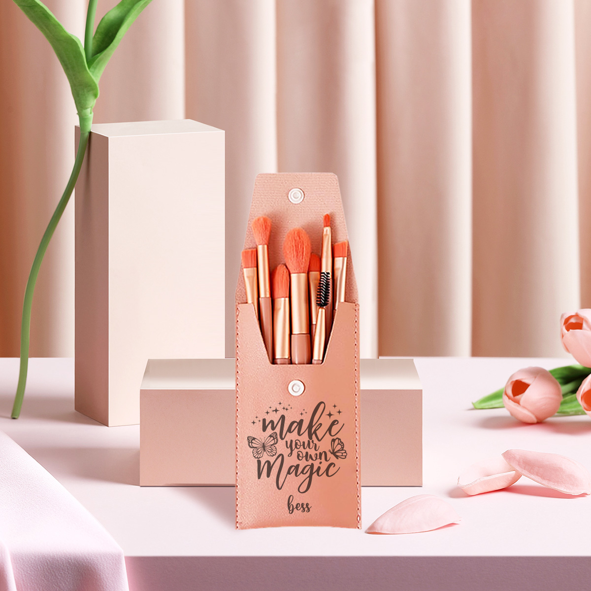 Makeup Beauty House - แปรงแต่งหน้าแบบกำหนดชื่อได้ 1 ชิ้น, อุปกรณ์เสริมความงาม, ดีไซน์เรียบง่ายและมีสไตล์, พกพาสะดวกและใช้งานง่าย,