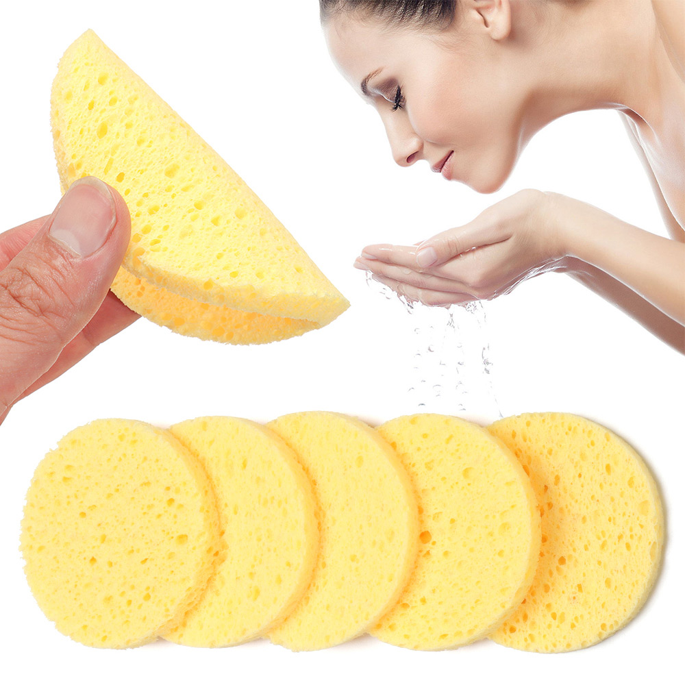 Cosmetic Sponge - 10pcs 6-9 ซม.สีเหลืองรอบแต่งหน้าRemoverเครื่องมือไม้ฟองน้ําเซลลูโลสเครื่องสําอางค์พัฟฟองน้ําทําความสะอาดผิวหน้าฟองน้ําซักผ้า