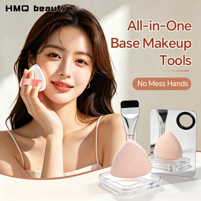 Beauty Makeup Palette - ชุดแปรงรองพื้นแบบแบนพร้อมพาเลทผสมเครื่องสำอางแบบพัฟ ฟองน้ำนุ่มสำหรับคอนทัวร์ใบหน้า อุปกรณ์เกลี่ยเครื่องสำอางสำหรับแต่งหน้า